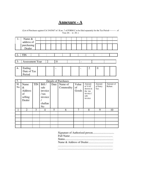 FORM â C - Commercial Tax