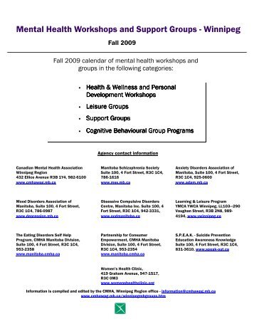 Workshops â€“ Support Groups Fall 09 - Canadian Mental Health ...