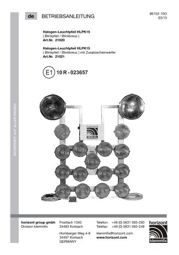 BETRIEBSANLEITUNG de - Horizont Klemmfix - horizont group gmbh