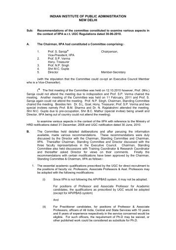 Recommendations of the committee constituted to examine various ...