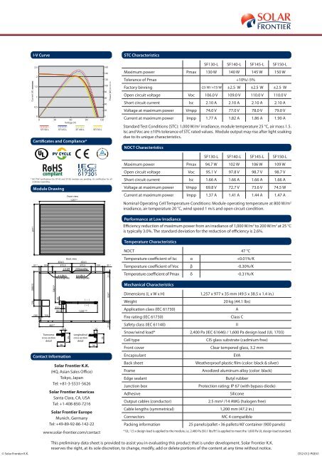 Product Data Sheet SF130-L SF140-L SF145-L SF150-L - SolarClarity