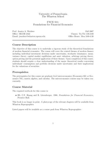 Foundations for Financial Economics Course Description ...
