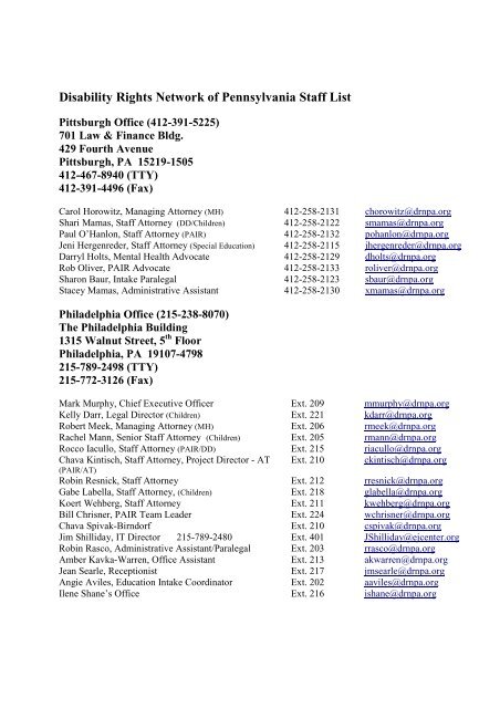 Disability Rights Network of Pennsylvania Staff List