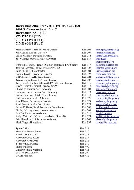 Disability Rights Network of Pennsylvania Staff List