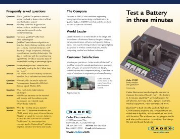 Cadex Quick Test program brochure - Master Instruments