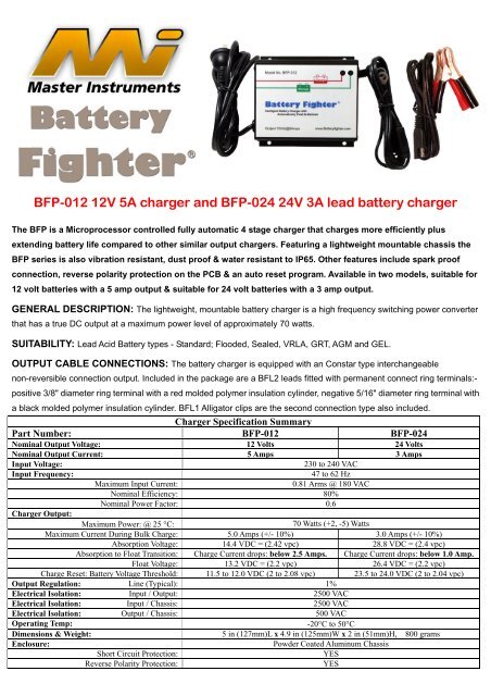 BFP-012 12V 5A charger and BFP-024 24V 3A lead battery charger