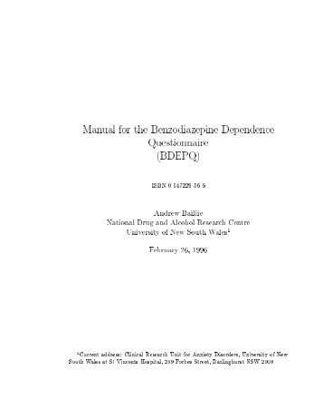 Manual for the Benzodiazepine Dependence Questionnaire (BDEPQ)