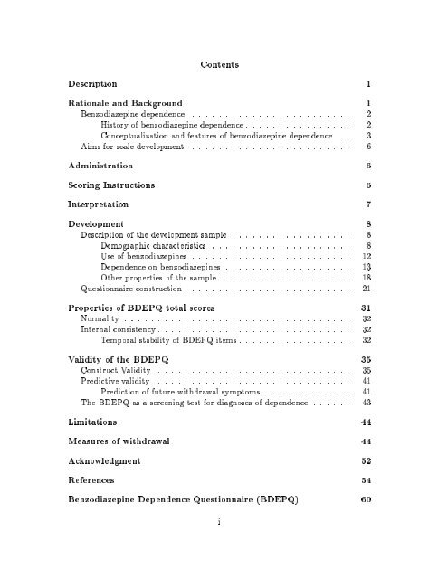 Manual for the Benzodiazepine Dependence Questionnaire (BDEPQ)