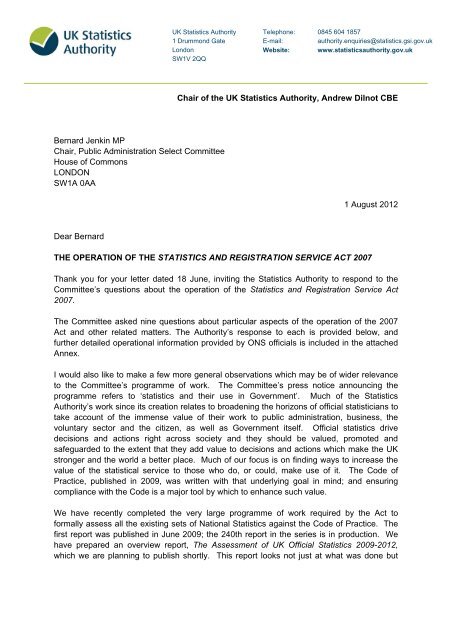 Letter from Andrew Dilnot to Bernard Jenkin MP 010812