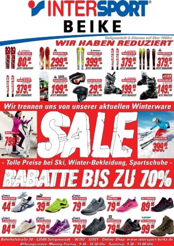 SALE bei Intersport Beike in Seligenstadt Ski, Winterartikel und Sportschuhe radikal reduziert