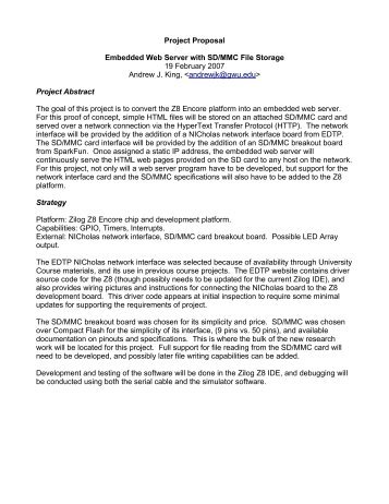Project Proposal Embedded Web Server with SD/MMC File Storage ...