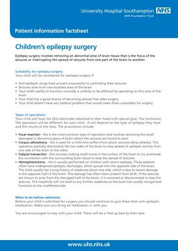 Children's epilepsy surgery - patient information