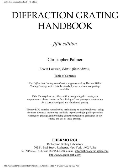 Diffraction Grating Handbook - 5th Edition