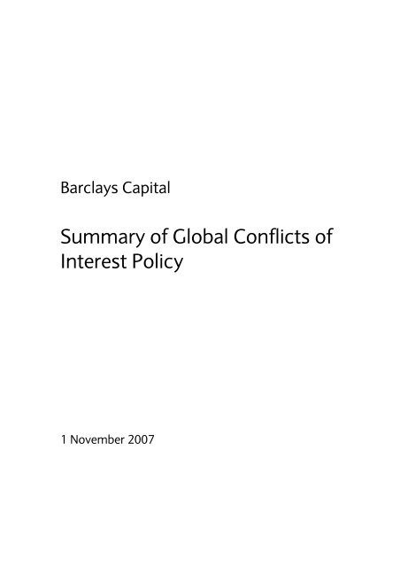 Summary of Global Conflicts of Interest Policy - Barclays Capital