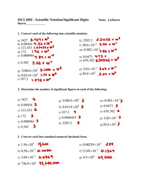 Handling Numbers In Science Significant Digits And Scientific Notation Worksheet