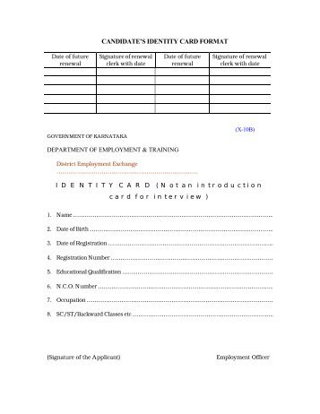 candidate's identity card format - Directorate of Employment and ...