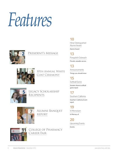 NEWSLETTER FALL 2012 - College of Pharmacy - University of Utah