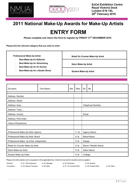 Makeup Awards Entry Form and Rules - Professional