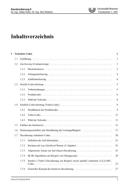 Vorlesungsskript Kanalcodierung II - UniversitÃ¤t Bremen