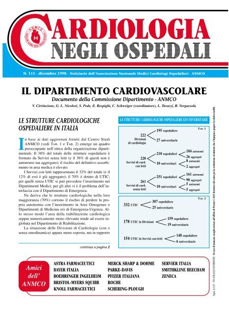 Cardiologia negli Ospedali nÂ° 111 dicembre 1998 - Anmco