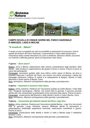 Programma Campo scuola 5 giorni - Parco Nazionale d'Abruzzo ...