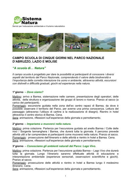Programma Campo scuola 5 giorni - Parco Nazionale d'Abruzzo ...