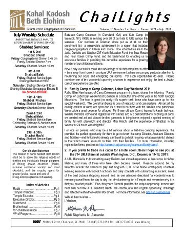 July ChaiLights Newsletter 2011.pub - Kahal Kadosh Beth Elohim