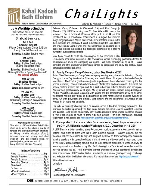 July ChaiLights Newsletter 2011.pub - Kahal Kadosh Beth Elohim