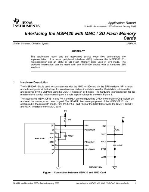 Interfacing the MSP430 with MMC / SD Flash Memory Cards (Rev. A)