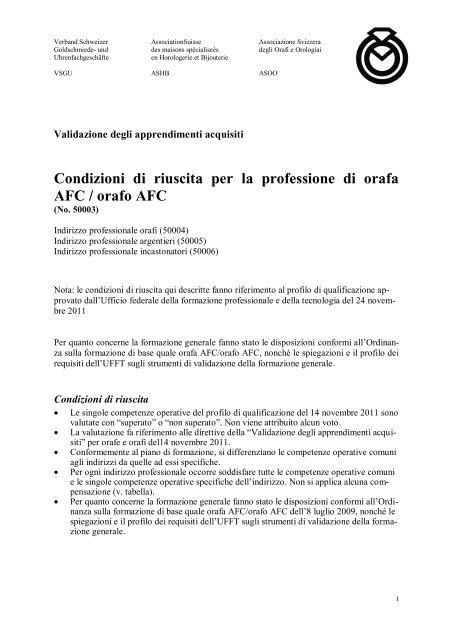 Condizioni di riuscita per la professione di orafa AFC / orafo AFC