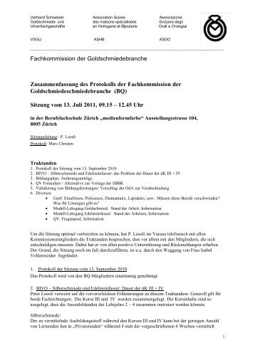 Zusammenfassung des Protokolls - OdA - Goldschmied