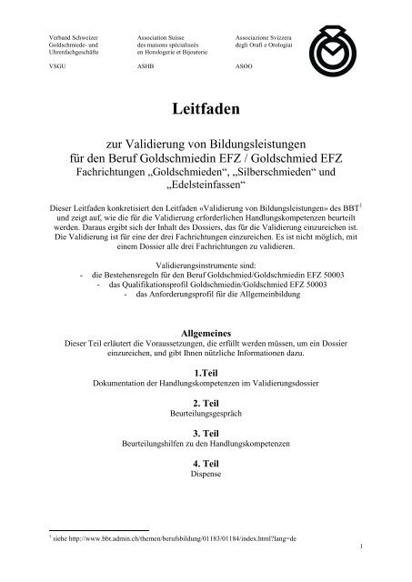 Leitfaden zur Validierung - OdA - Goldschmied