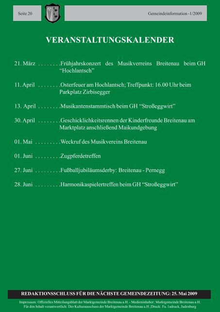 Gemeindeinformation - MÃ¤rz 2009 - Breitenau am Hochlantsch