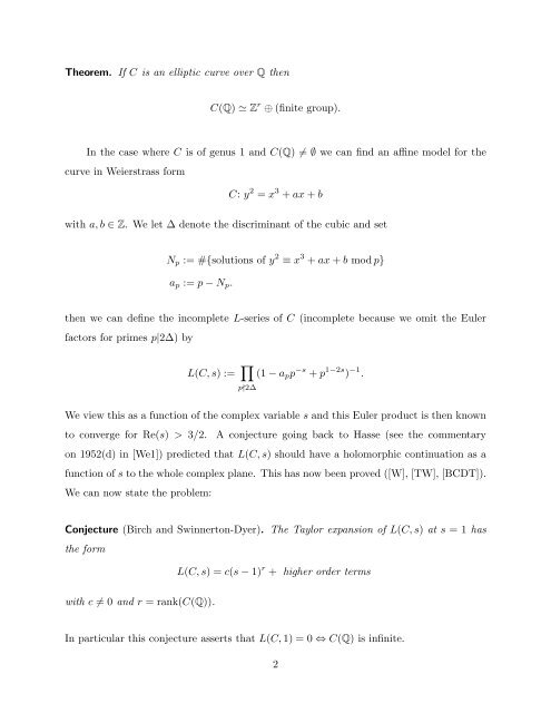 The Birch and Swinnerton-Dyer Conjecture