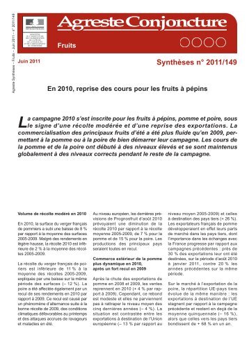 SynthÃ¨ses Fruits : En 2010, reprise des cours pour les ... - Agreste