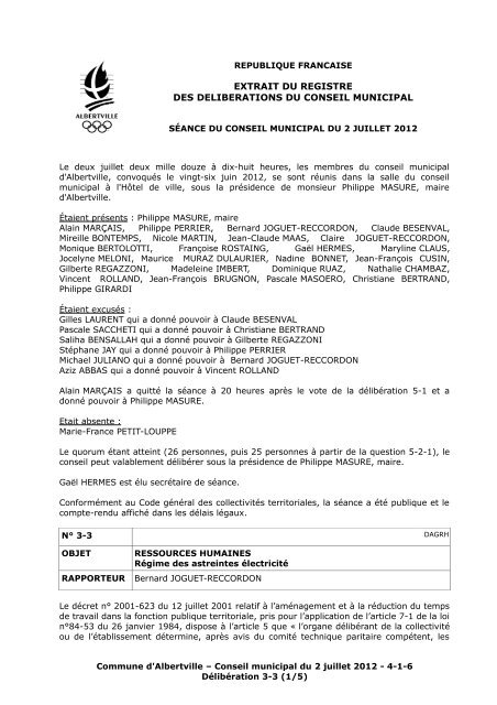 EXTRAIT DU REGISTRE DES DELIBERATIONS ... - Ville d'Albertville