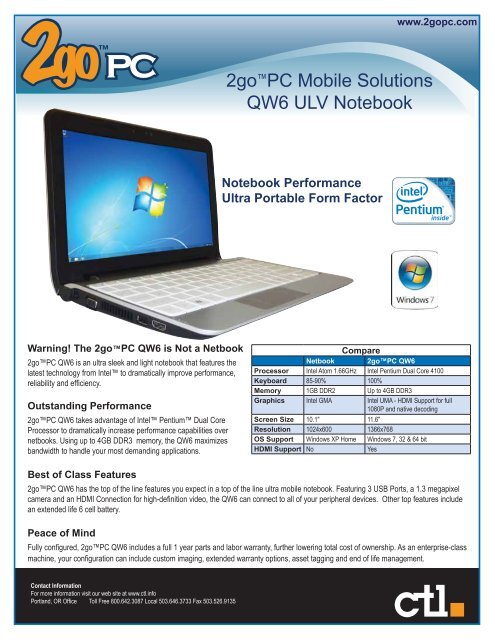 2goÃ¢Â„Â¢PC Mobile Solutions QW6 ULV Notebook - CTL