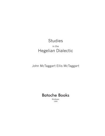 McTaggart, Studies in the Hegelian Dialectic