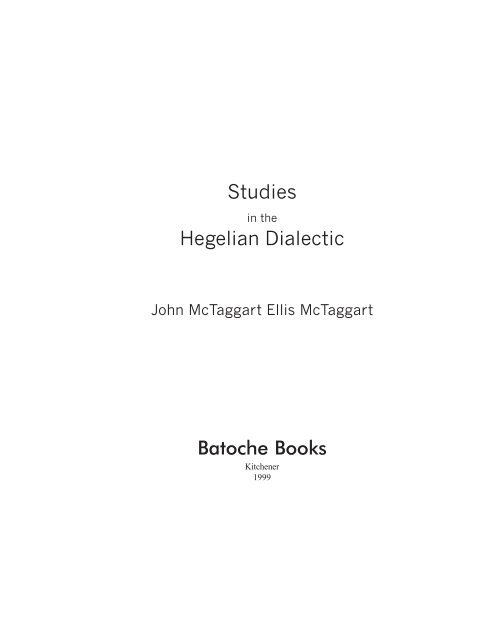 McTaggart, Studies in the Hegelian Dialectic