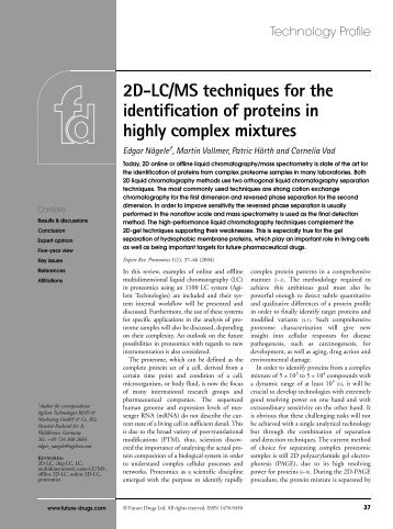 2D-LC/MS techniques for the identification of ... - Agilent Technologies