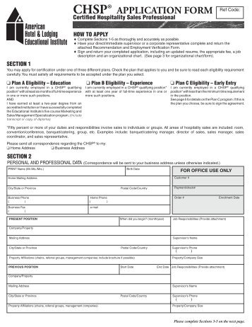 (CHSPÂ®) application - American Hotel & Lodging Educational Institute