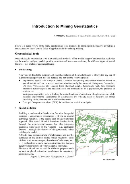 Introduction to Mining Geostatistics - Geovariances