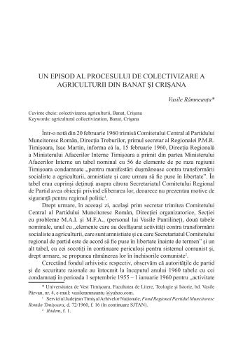 un episod al procesului de colectivizare a agriculturii din ... - Banatica