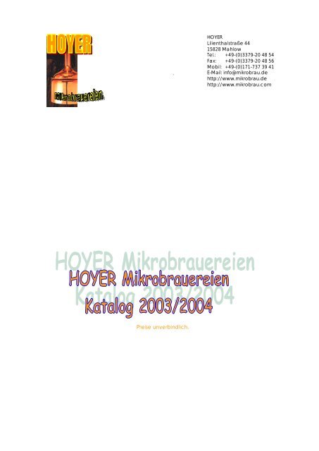 HOYER Katalog 2003 - Mikrobrauereien ab 20 l | Edelstahl ...