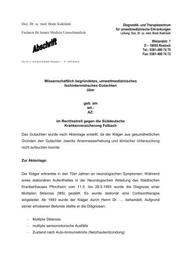 Doz. Dr. sc. med. Bodo Kuklinski Facharzt für ... - Dr. Arnold Hilgers