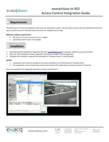 exacqVision to RS2 Access Control Integration Guide