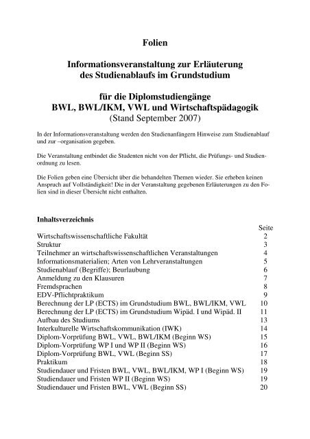 Studienablauf im Grundstudium - Willkommen auf den Seiten der ...