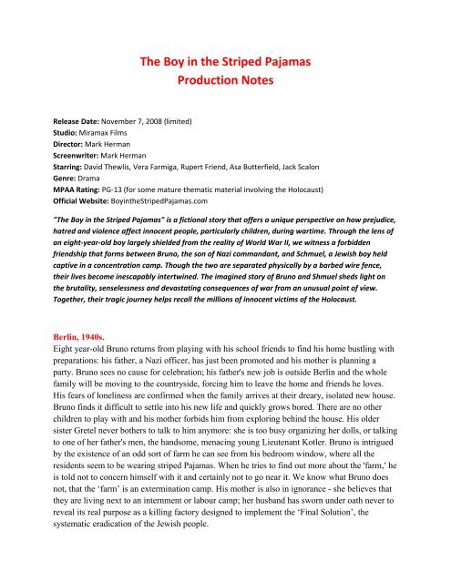 The Boy in the Striped Pajamas Production Notes - Visual Hollywood