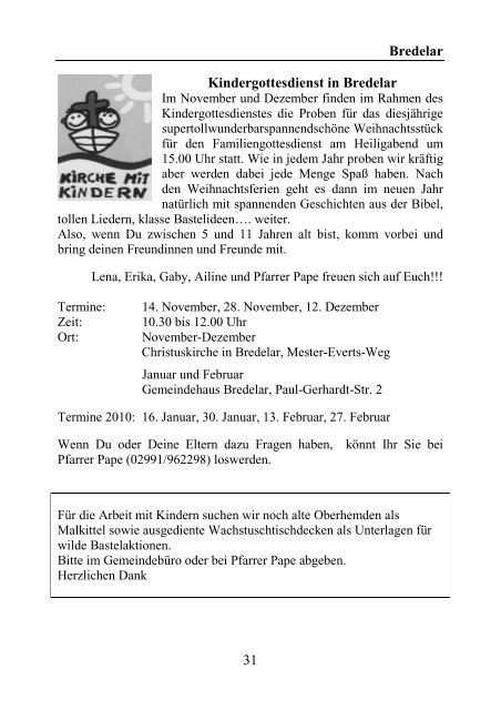 GEMEINDEBRIEF - Evangelische Kirchengemeinde Marsberg