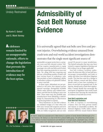 Admissibility of Seat Belt Nonuse Evidence - DRI Today